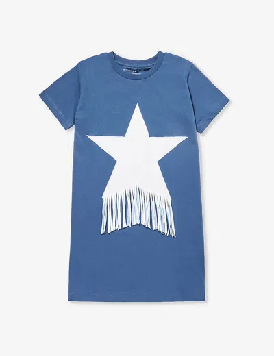 Stella Mccartney Girls Blue Kids Tassel Star-patch Cotton-jersey Dress 4-14 Years