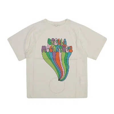 Stella Mccartney Kids'  Girls Crew Neck Printed Multicolor Logo Shirt In White