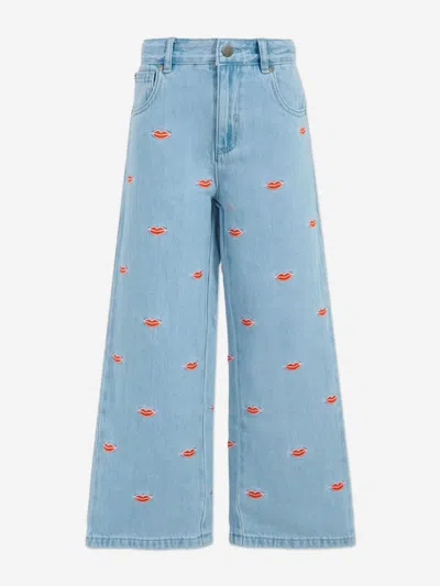 STELLA MCCARTNEY STELLA MCCARTNEY GIRLS EMBROIDERED LIPS WIDE LEG JEANS