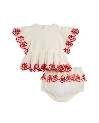 Stella Mccartney Embroidered Linen And Cotton Two-piece Set Kids In White