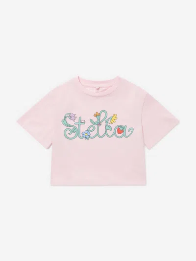 Stella Mccartney Babies'  Girls Flower Logo T-shirt In Pink