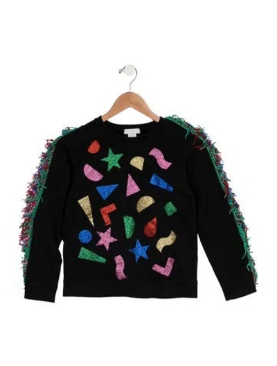 Pre-owned Stella Mccartney Kids' Girls Fringed Crew Neck Sweatshirt In Black