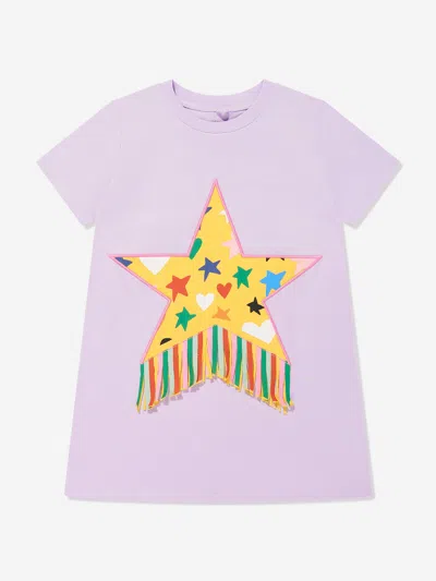 Stella Mccartney Babies' Girls Fringed Star Jersey Dress In Purple