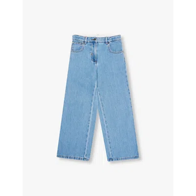 Stella Mccartney Girls Light Blue Kids Vintage-wash Straight-leg Organic-cotton Jeans 4-12 Years 12