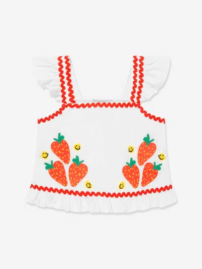 Stella Mccartney Babies'  Girls Linen Strawberry Top In Ivory