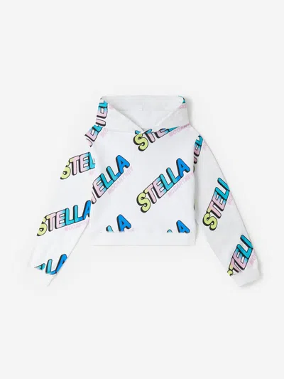 Stella Mccartney Kids' Stella Logo Cropped Hoodie In White Multicolour