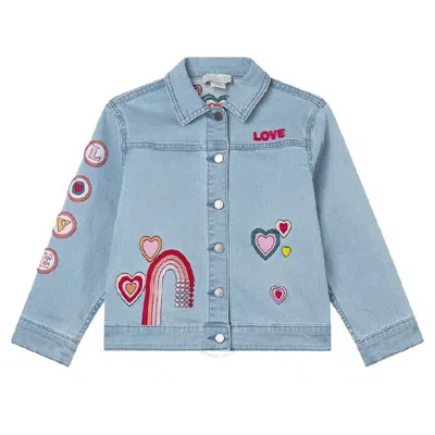 Stella Mccartney Cotton Denim Jacket W/ Patches In Hellblau