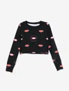 Stella Mccartney Girls Long Sleeve Lips Aop Top In Black