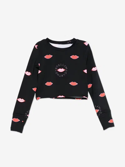 Stella Mccartney Babies'  Girls Long Sleeve Lips Aop Top In Black
