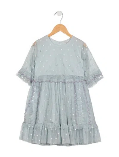 Pre-owned Stella Mccartney Kids' Girls Pleated Pattern Printed Dress In Blue