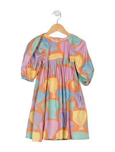 Pre-owned Stella Mccartney Babies' Girls Seashell Print Puff Sleeve Dress In Orange