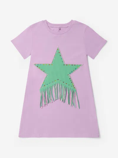 Stella Mccartney Kids' Fringed Star T-shirt Dress In Purple
