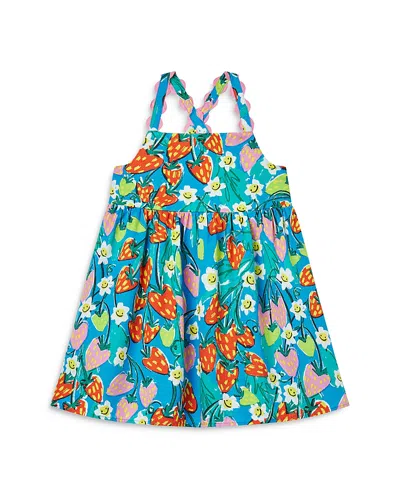 Stella Mccartney Kids' Girl's Strawberry And Floral-print Strappy Dress In Gnawed Blue
