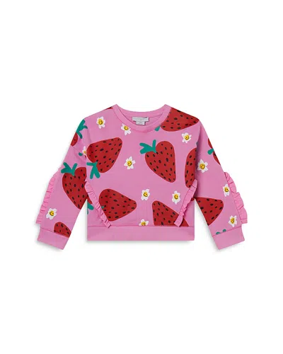 Stella Mccartney Girls' Strawberries And Flowers Frill Trim Sweatshirt - Little Kid In Pink