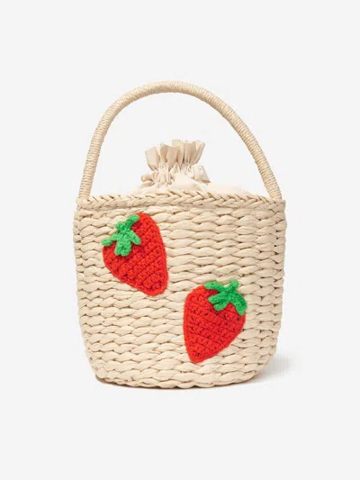 Stella Mccartney Girls Strawberry Bucket Bag In Beige