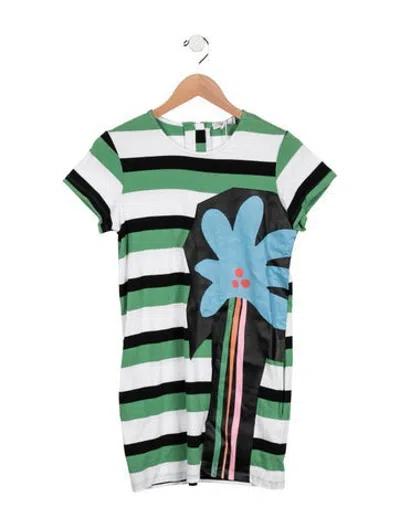 Pre-owned Stella Mccartney Kids' Girls' Striped Graphic Print Dress In Green