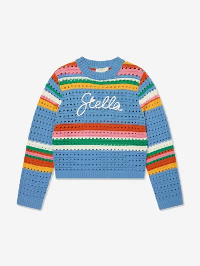Stella Mccartney Kids'  Girls Striped Logo Jumper In Blue
