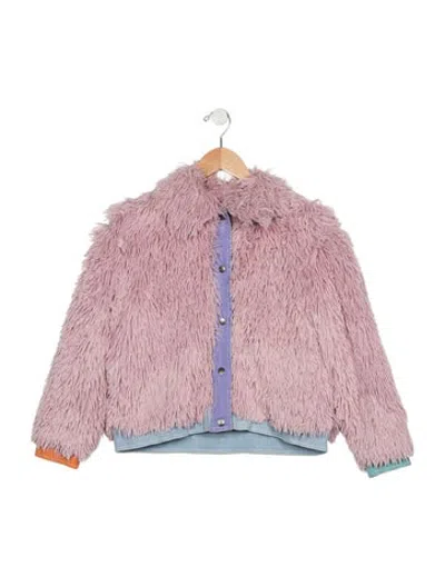 Pre-owned Stella Mccartney Kids' Girls' Vegan Fur Collared Jacket In Pink