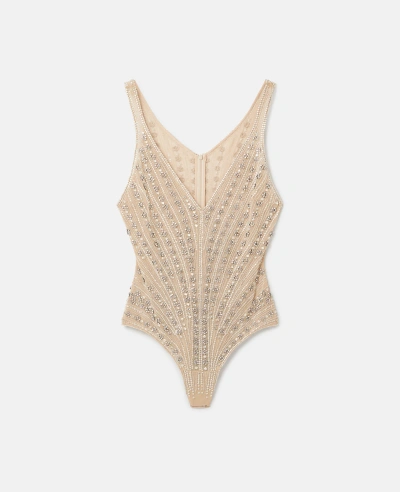 Stella Mccartney Glass Bead-embellished Bodysuit In Nude Beige