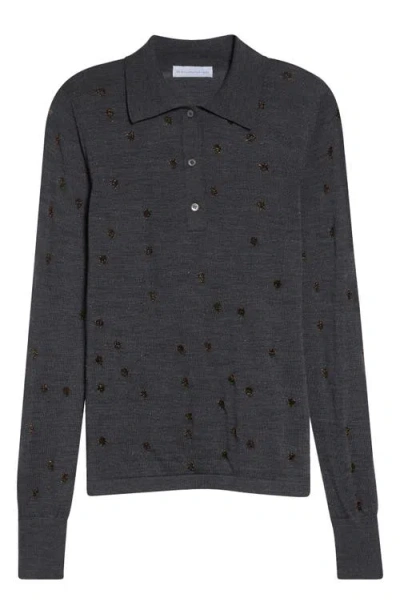 Stella Mccartney Glitter Dot Wool Blend Polo Sweater In Black