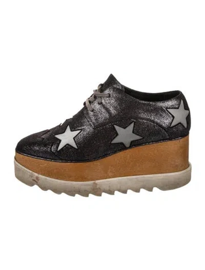 Pre-owned Stella Mccartney Glitter Glitter Accents Wedge Sneakers In White