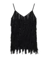 Stella Mccartney Sleeveless Glitter Tassel V-neck Top In Black