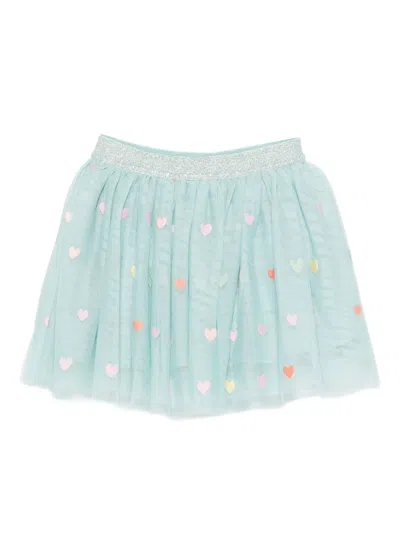 Stella Mccartney Glitter-waist Heart-embroidered Tulle Skirt In Blue