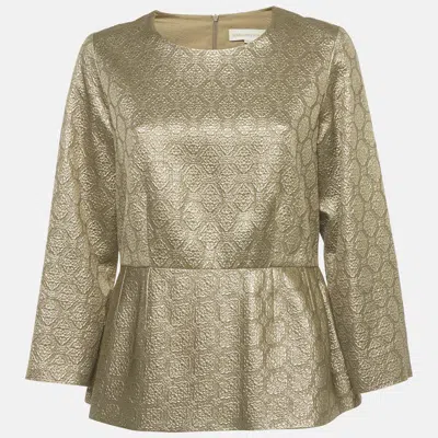 Pre-owned Stella Mccartney Gold Brocade Peplum Top L