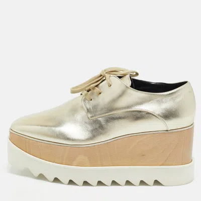 Pre-owned Stella Mccartney Gold Faux Leather Elyse Sneakers Size 38