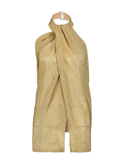 STELLA MCCARTNEY GOLD HALTERNECK TOP WITH RHINESTONE PANEL