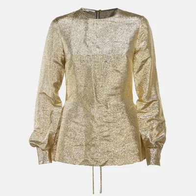Pre-owned Stella Mccartney Gold Lurex Gathered Lame Peplum Blouse S