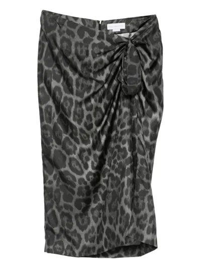 Stella Mccartney Gonna Midi Leopardata Con Nodo In Gray