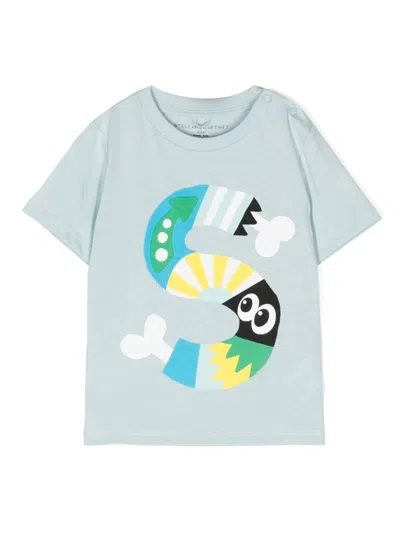 Stella Mccartney Babies' Graphic Cotton T-shirt In 蓝色