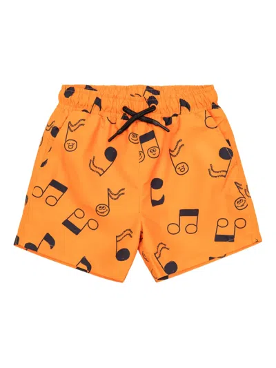 Stella Mccartney Babies' Graphic-pattern Drawstring Swim Shorts In Orange