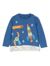 Stella Mccartney Blue T-shirt For Baby Boy With Space Print In Blue