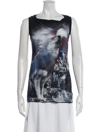 Pre-owned Stella Mccartney Graphic Print Cowl Neck Top In Black