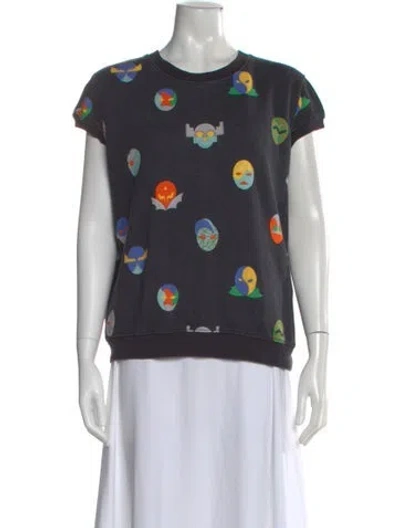 Pre-owned Stella Mccartney Graphic Print Crew Neck Top In Black