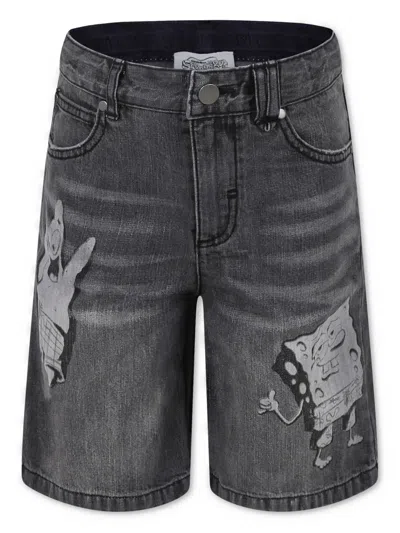 Stella Mccartney Kids' Graphic Print Denim Shorts In Grey