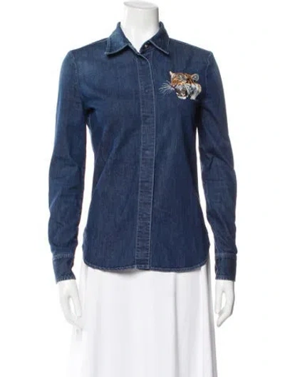 Pre-owned Stella Mccartney Graphic Print Long Sleeve Button-up Top In Blue