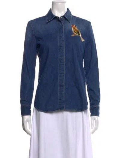 Pre-owned Stella Mccartney Graphic Print Long Sleeve Button-up Top In Blue