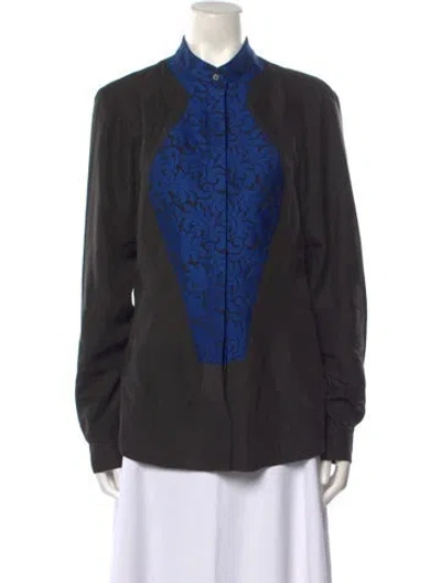 Pre-owned Stella Mccartney Graphic Print Mock Neck Button-up Top In Black