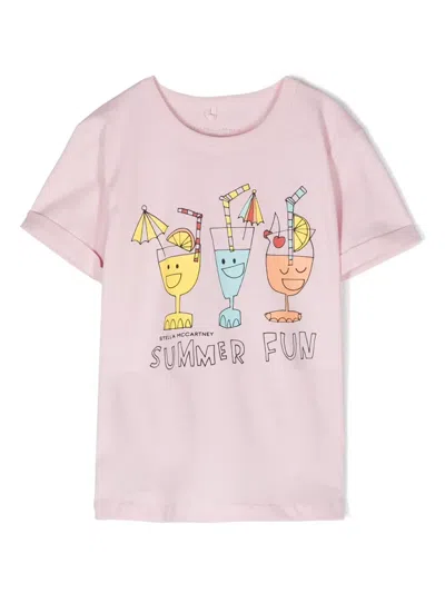 Stella Mccartney Kids' Graphic-print Organic Cotton T-shirt In Pink