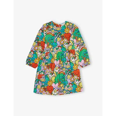 Stella Mccartney Kids' Graphic-print Round-neck Woven Dress 4-12 In Multi