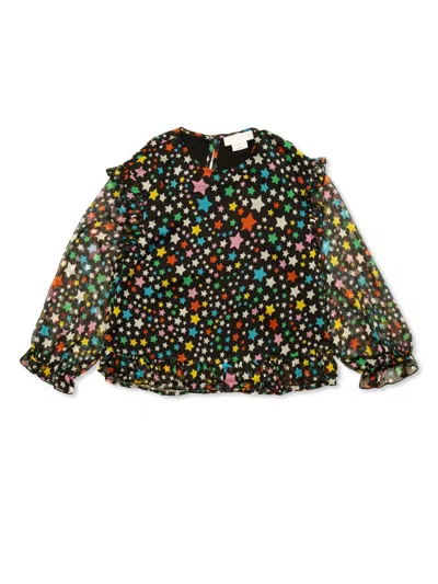 Stella Mccartney Kids' Graphic-print Ruffled Blouse In Black