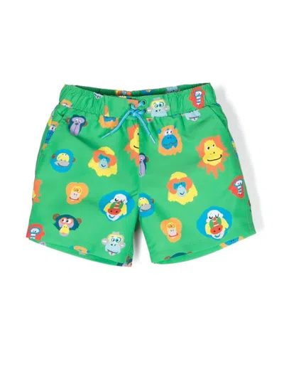 Stella Mccartney Babies' Graphic-print Swim Shorts In Green