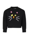 Stella Mccartney Black Sweatshirt For Girl With Cat Print In Black