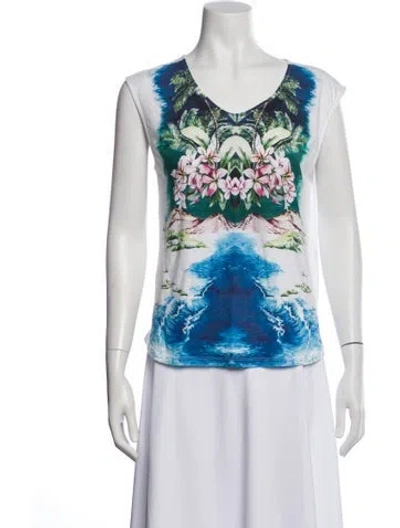 Pre-owned Stella Mccartney Graphic Print V-neck T-shirt In Blue