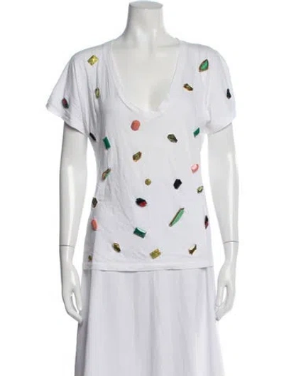 Pre-owned Stella Mccartney Graphic Print V-neck T-shirt In White