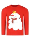 Stella Mccartney Red T-shirt For Kids With Snowman Print In Red