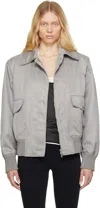 Stella Mccartney Gray Boxy Collared Bomber Jacket In 9529 Light Stone